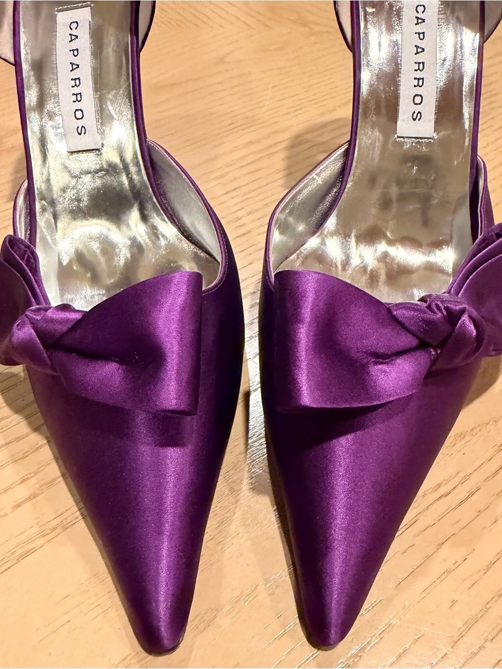 Caparros Purple Satin D'Orsay Pointed-Toe Bow Heels
